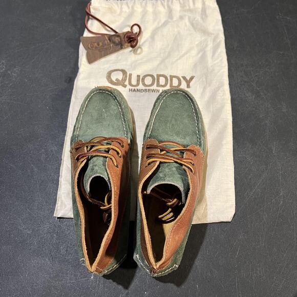 Quoddy Handsewn Boots Mens Size 9.5 Green Suede Brown Leather Moc Toe Chukka main image 6